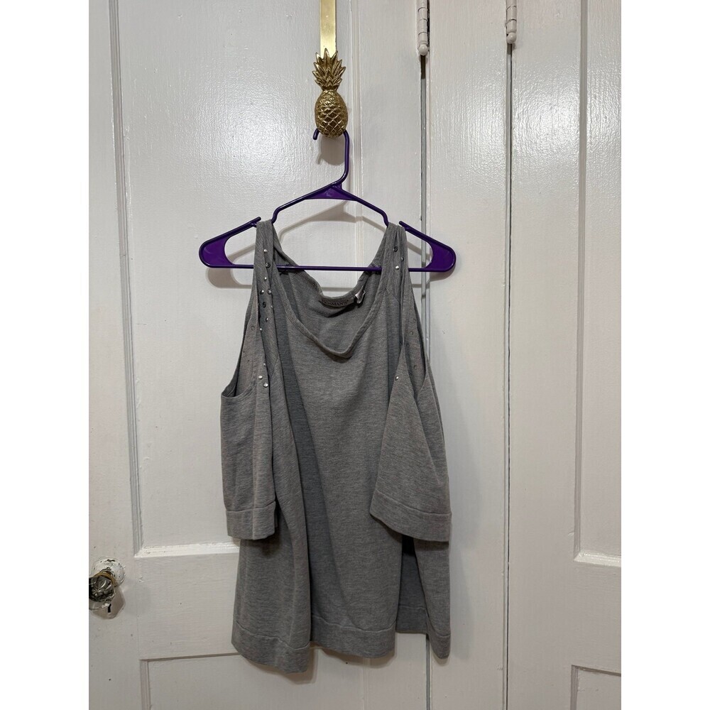 Roaman’s Gray Cold-Shoulder Studded Top – 1X